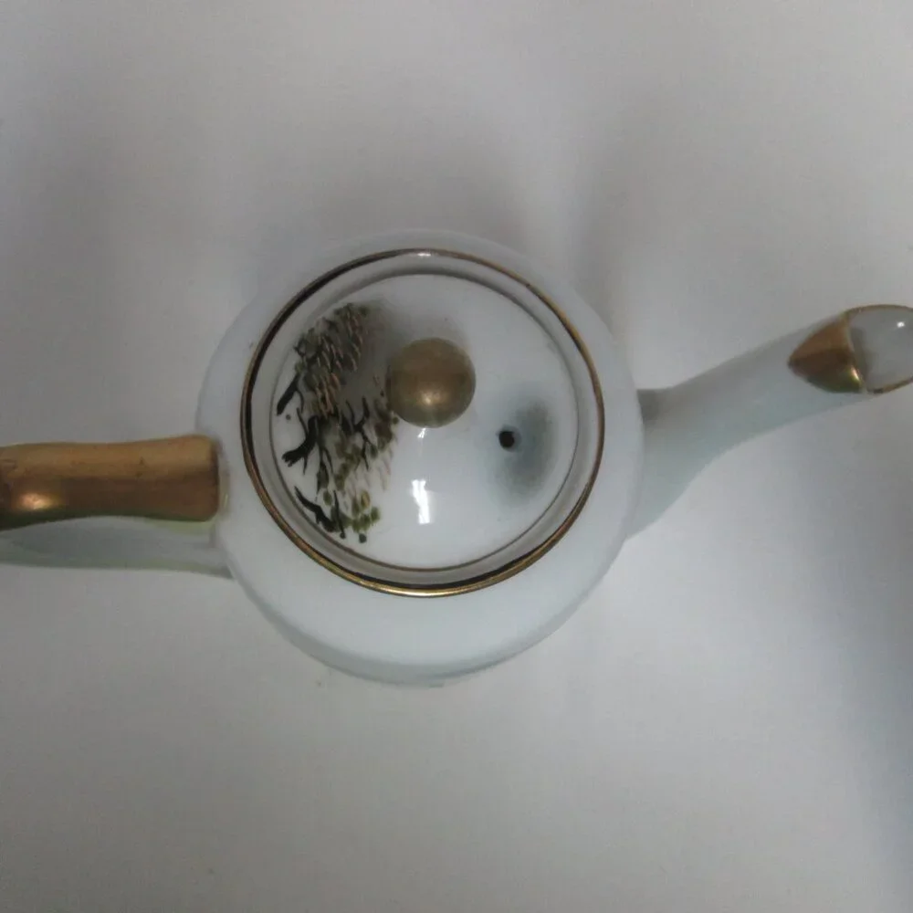 Vintage Porcelain Teapot with Spout Hand-painted Japanese Village 7